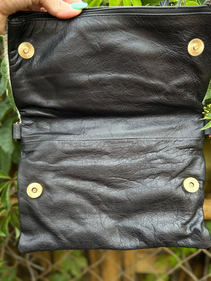 Hide Away Foldover: Small Elegant Black Leather and Hair on Cowhide Crossbody Foldover Purse