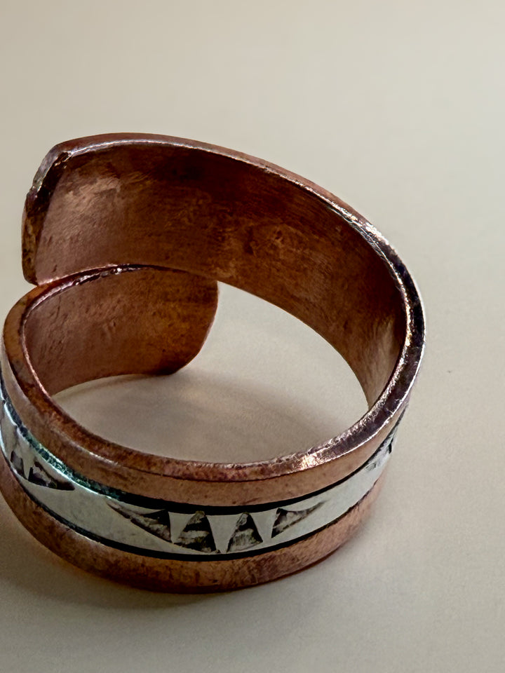 Wylie Secatero Navajo Sterling Silver & Copper Adjustable Bypass Ring | Handmade Native American Jewelry