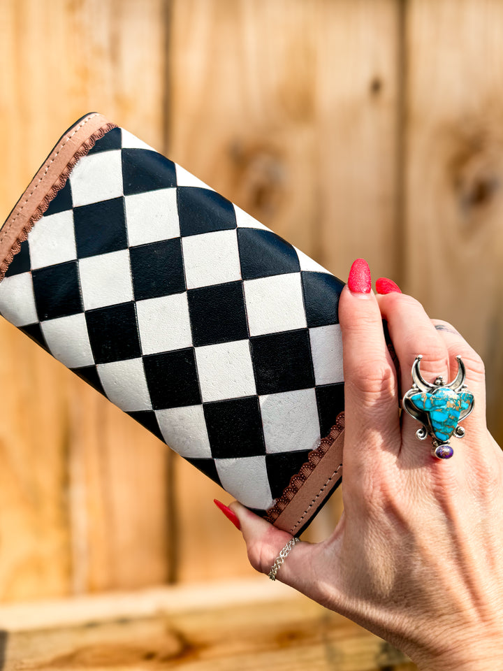 Speed Check - Midnight Weave | Black and White Leather Checkered Wallet