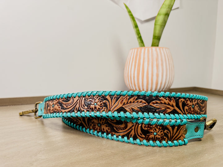Turquoise Babe Western Tooled Leather Crossbody Strap