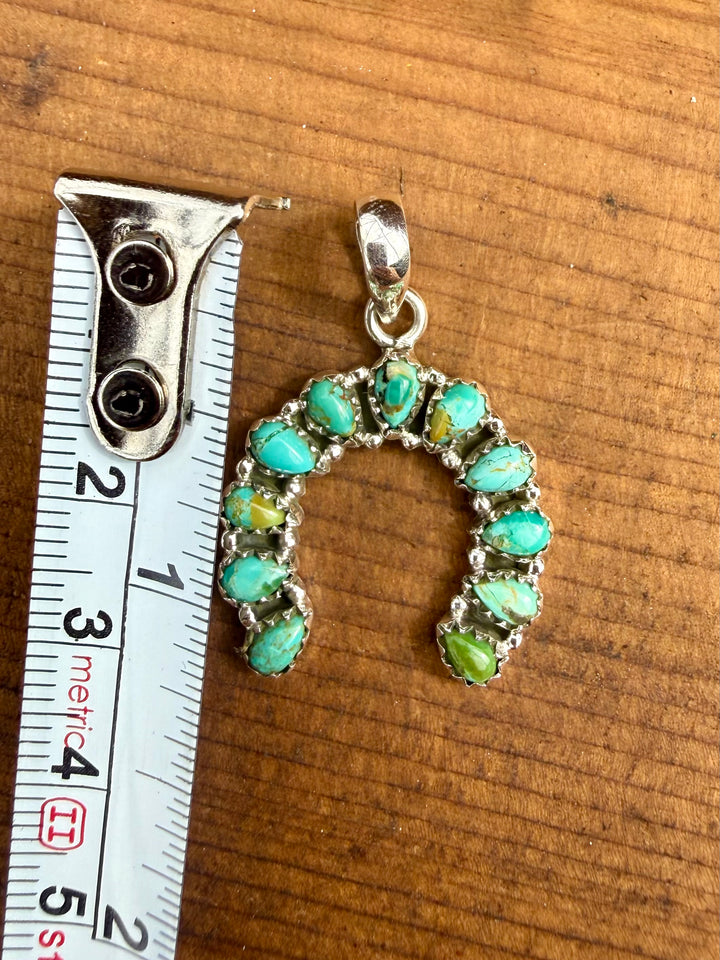 Southwestern Horseshoe Turquoise Sterling Silver Pendant