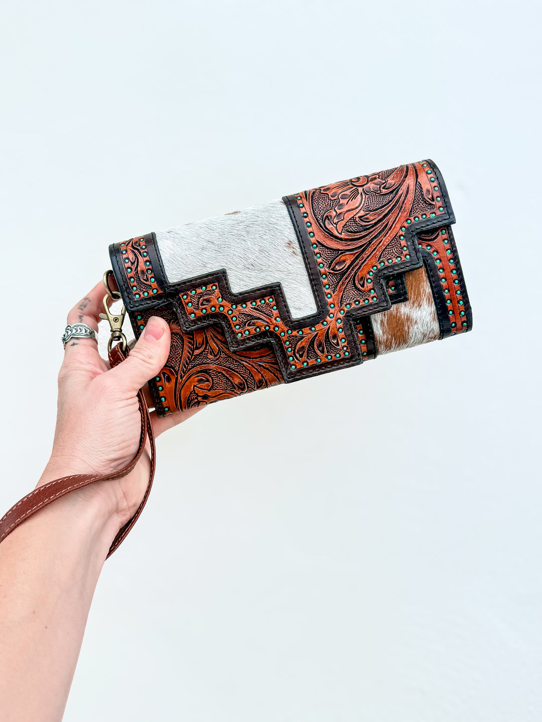 Two Step | Tooled Leather & Cowhide 3-Way Wallet Crossbody