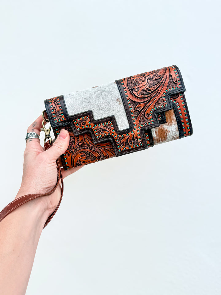 Two Step | Tooled Leather & Cowhide 3-Way Wallet Crossbody