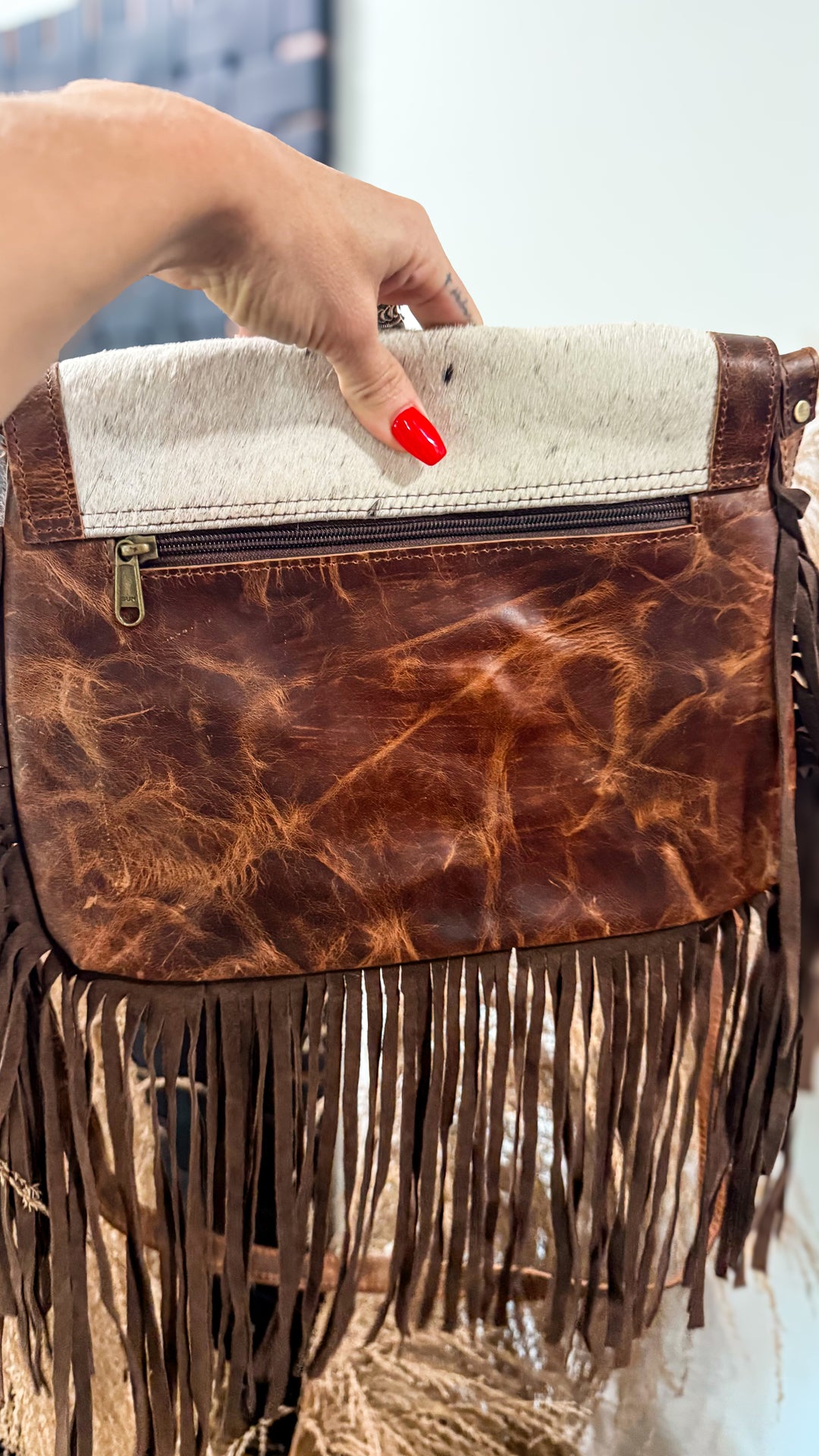The Evelyn Fringe Crossbody | Genuine Leather & Hair-On Cowhide Western Purse