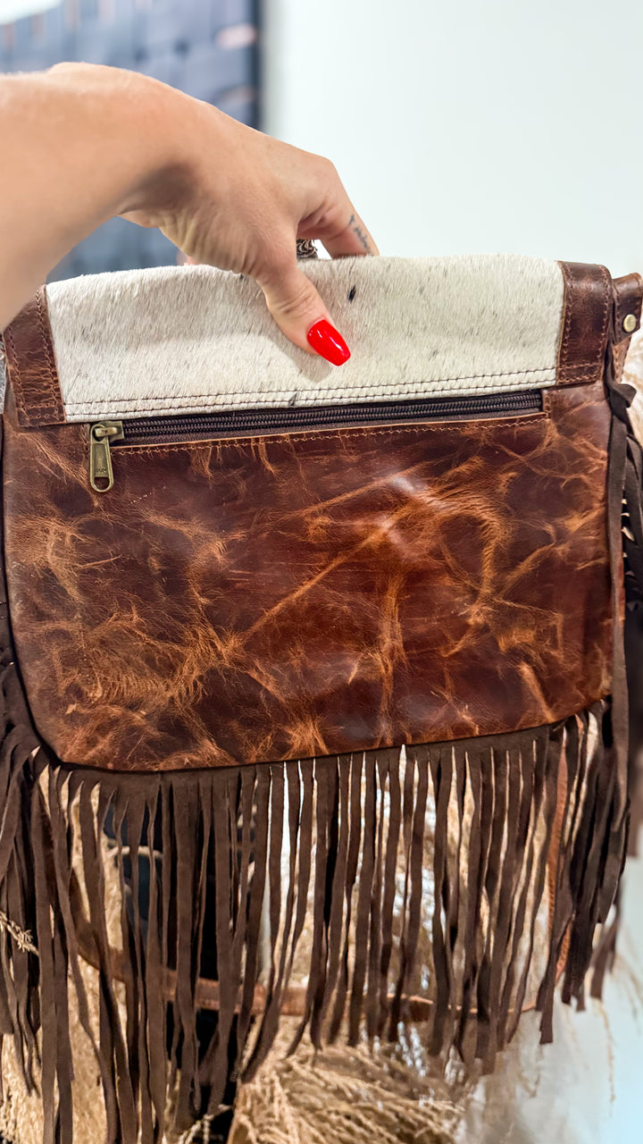 The Evelyn Fringe Crossbody | Genuine Leather & Hair-On Cowhide Western Purse