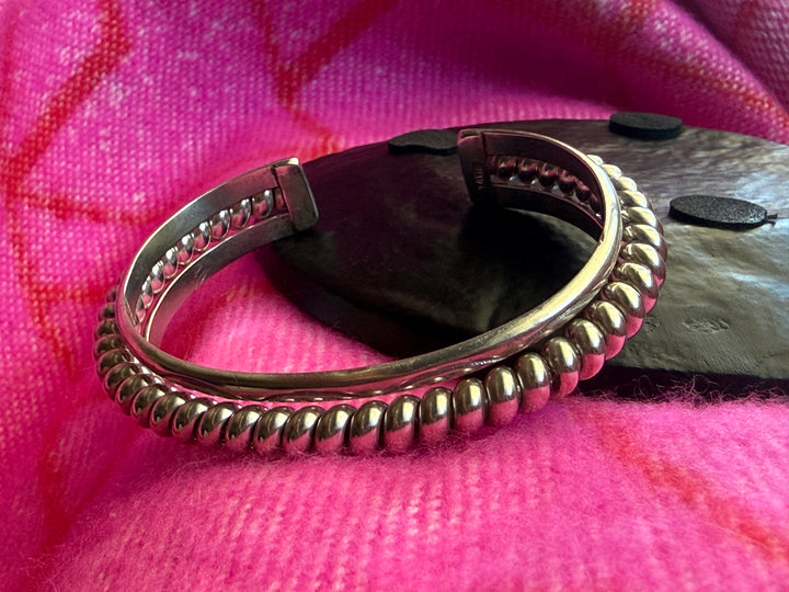 TAHE Navajo Sterling Silver Rope Cuff Bracelet