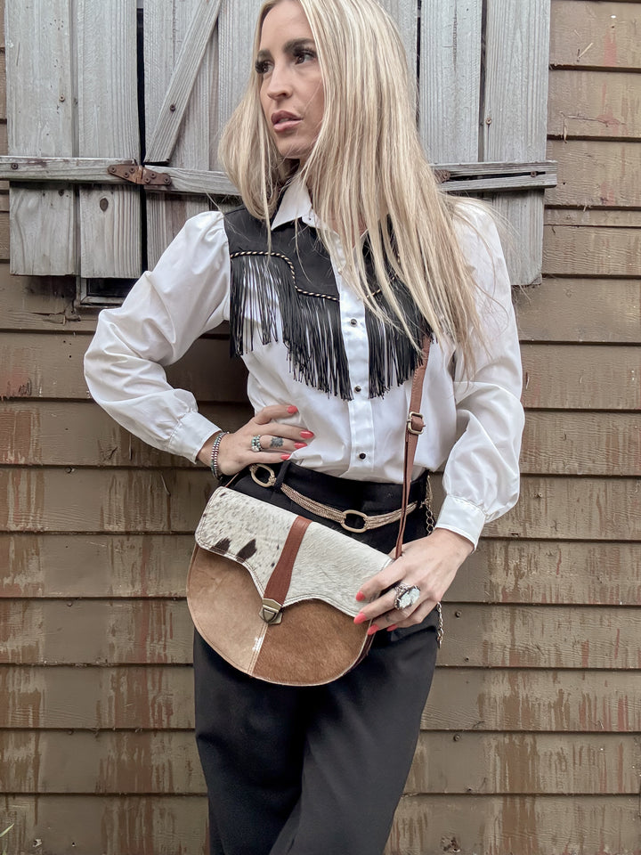 The Half Moon Hide | Cowhide + Leather Saddle Crossbody