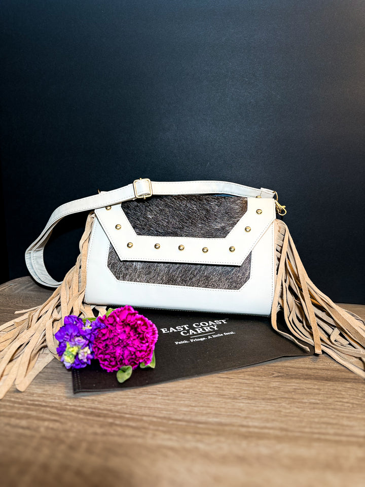 The Westbury | Charcoal Cowhide & Oatmeal Leather Fringe Bag