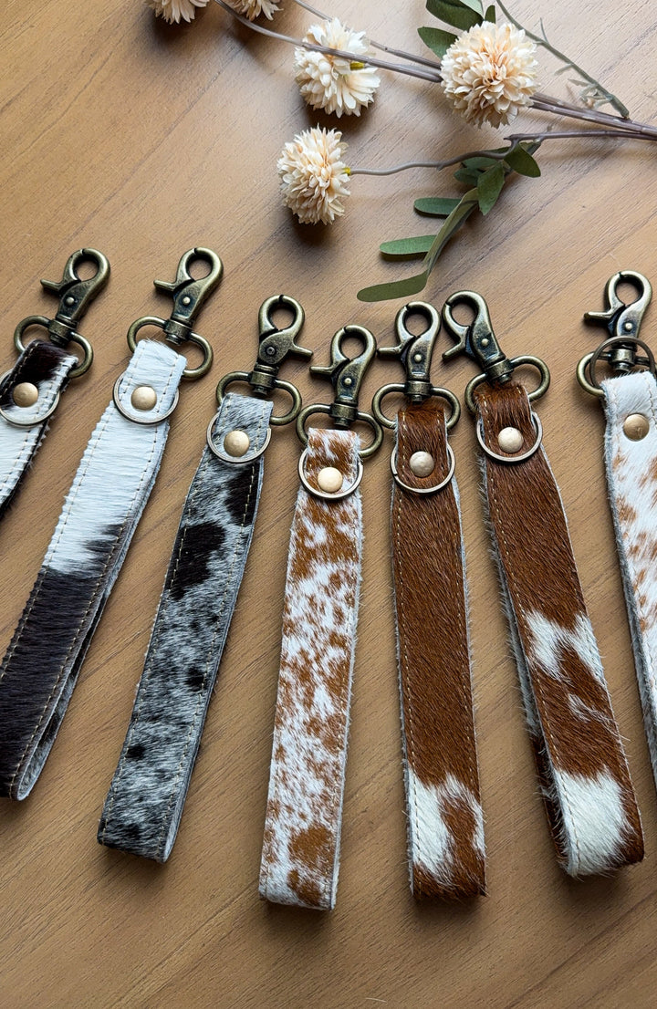 Cowhide Wristlet Keychain | Hair-On Hide Key Clip