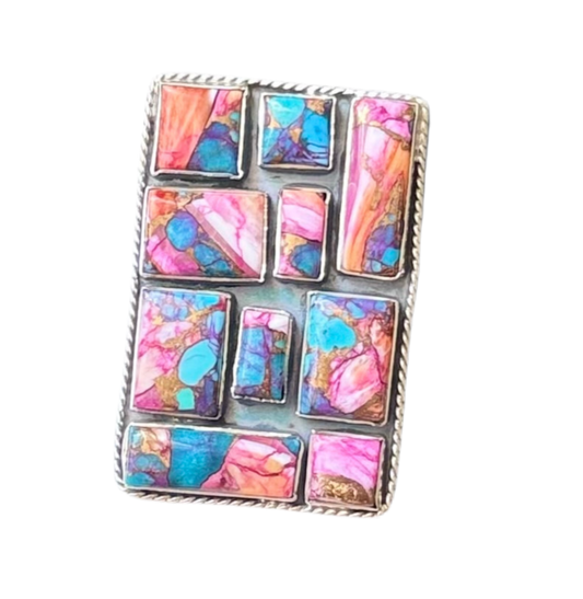 “Ace’s Wild” Adjustable Mojave Turquoise Spiny Oyster Ring