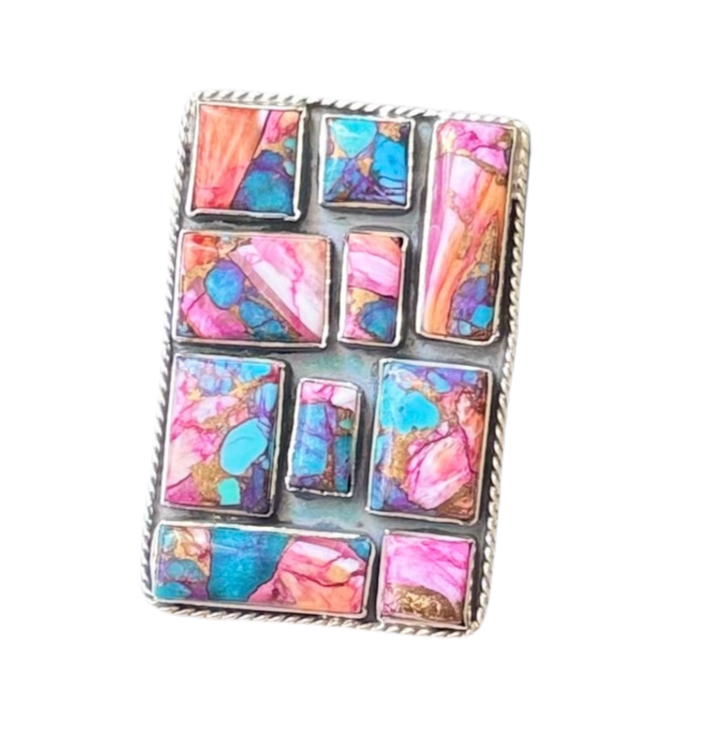 “Ace’s Wild” Adjustable Mojave Turquoise Spiny Oyster Ring