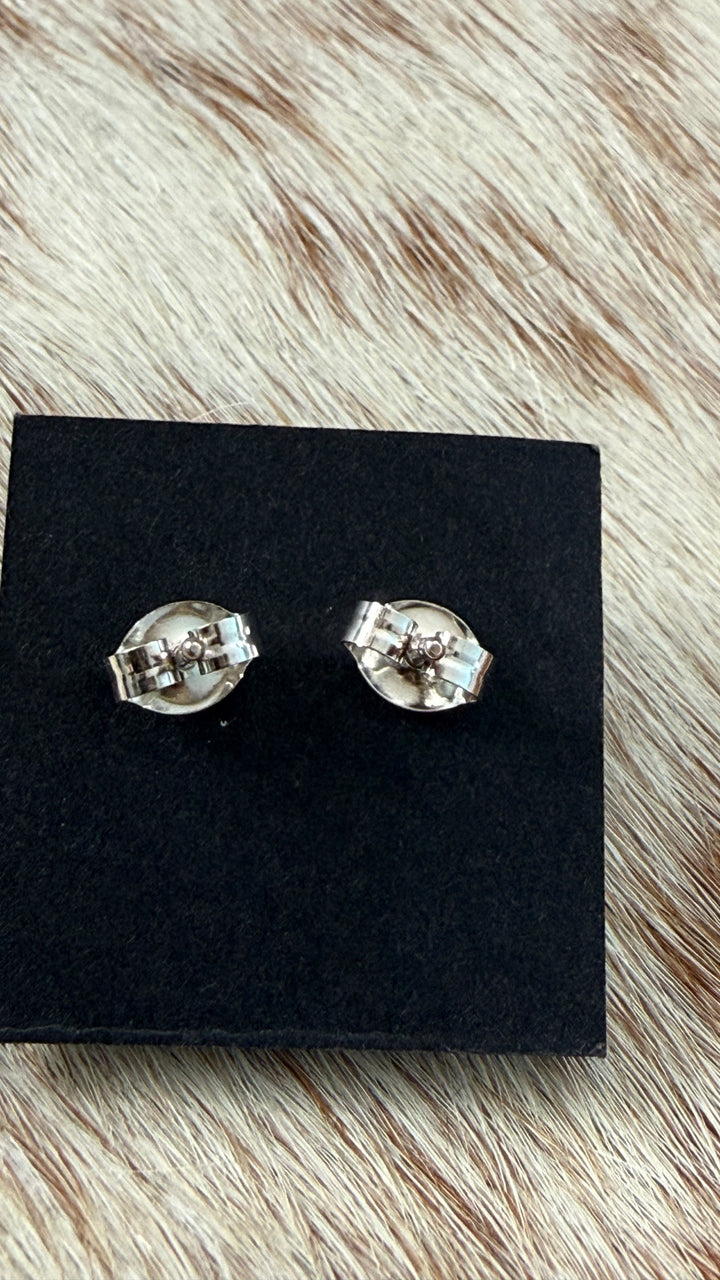 Navajo Handmade Turquoise Stud Earrings | Sterling Silver Rope Border | 10mm Native American Jewelry