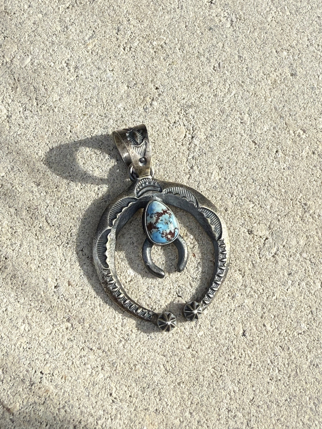 Kevin Bilah Navajo Handmade Naja Golden Hills Turquoise Pendant