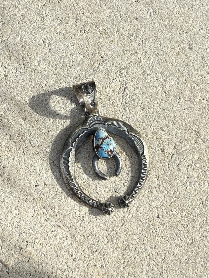 Kevin Bilah Navajo Handmade Naja Golden Hills Turquoise Pendant