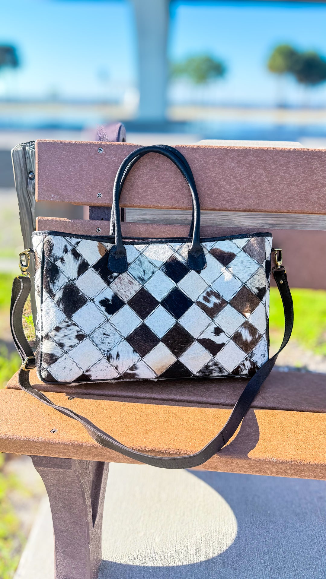 Check Her Out Tote | Genuine Cowhide Patchwork Leather Tote
