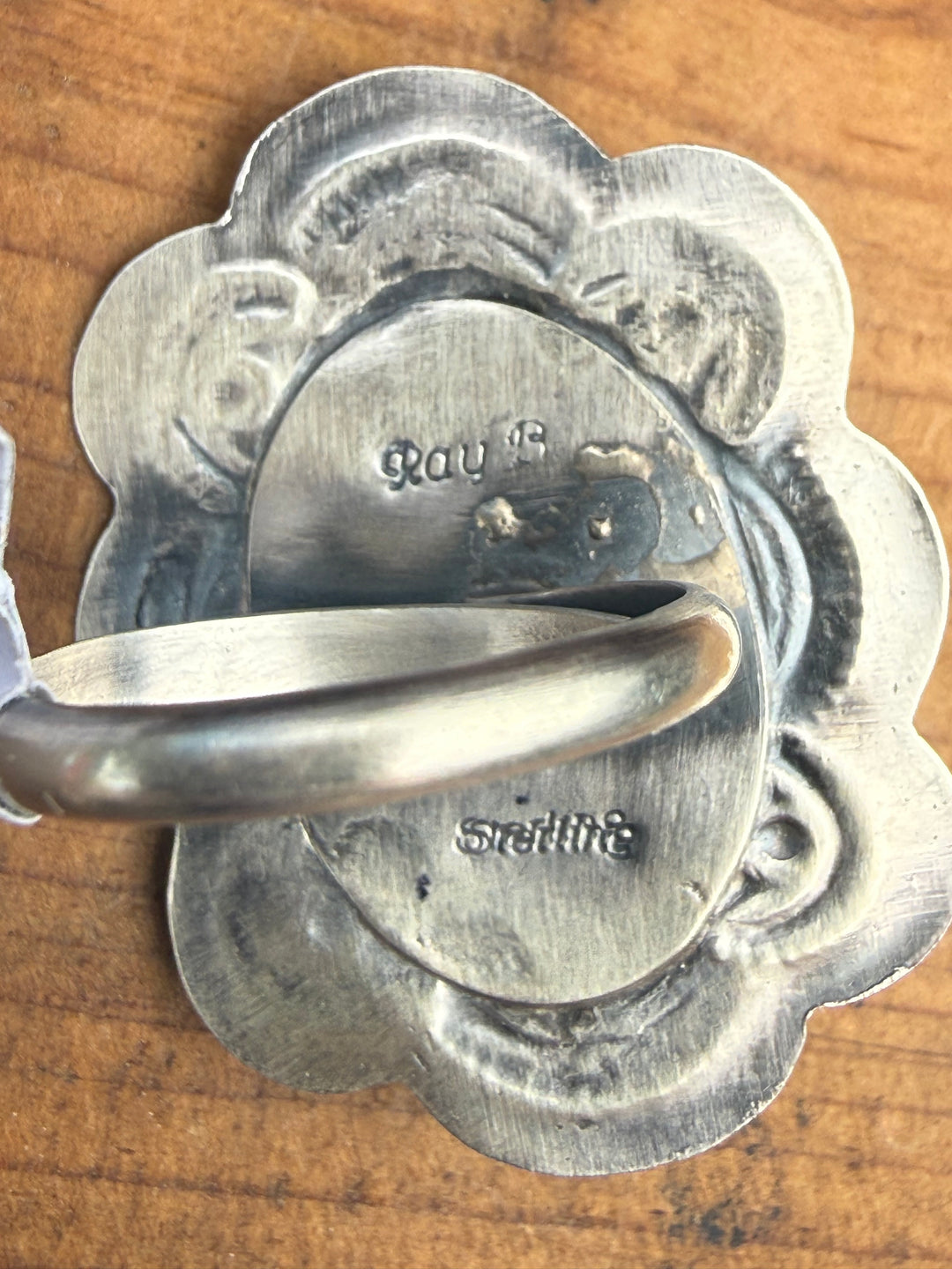 Navajo Sterling Silver Concho Ring - Genuine Sleeping Beauty Turquoise- Signed