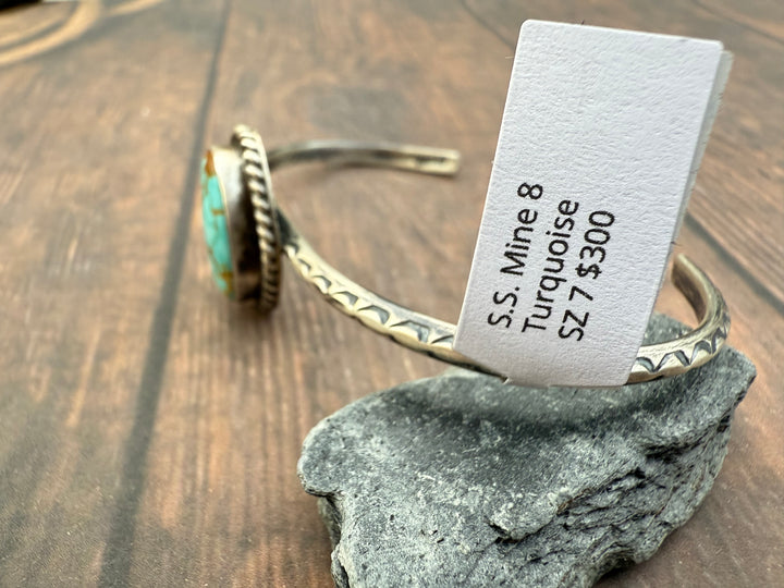 Donovan Skeets Navajo Handmade Sterling Silver and Mine 8 Turquoise Cuff