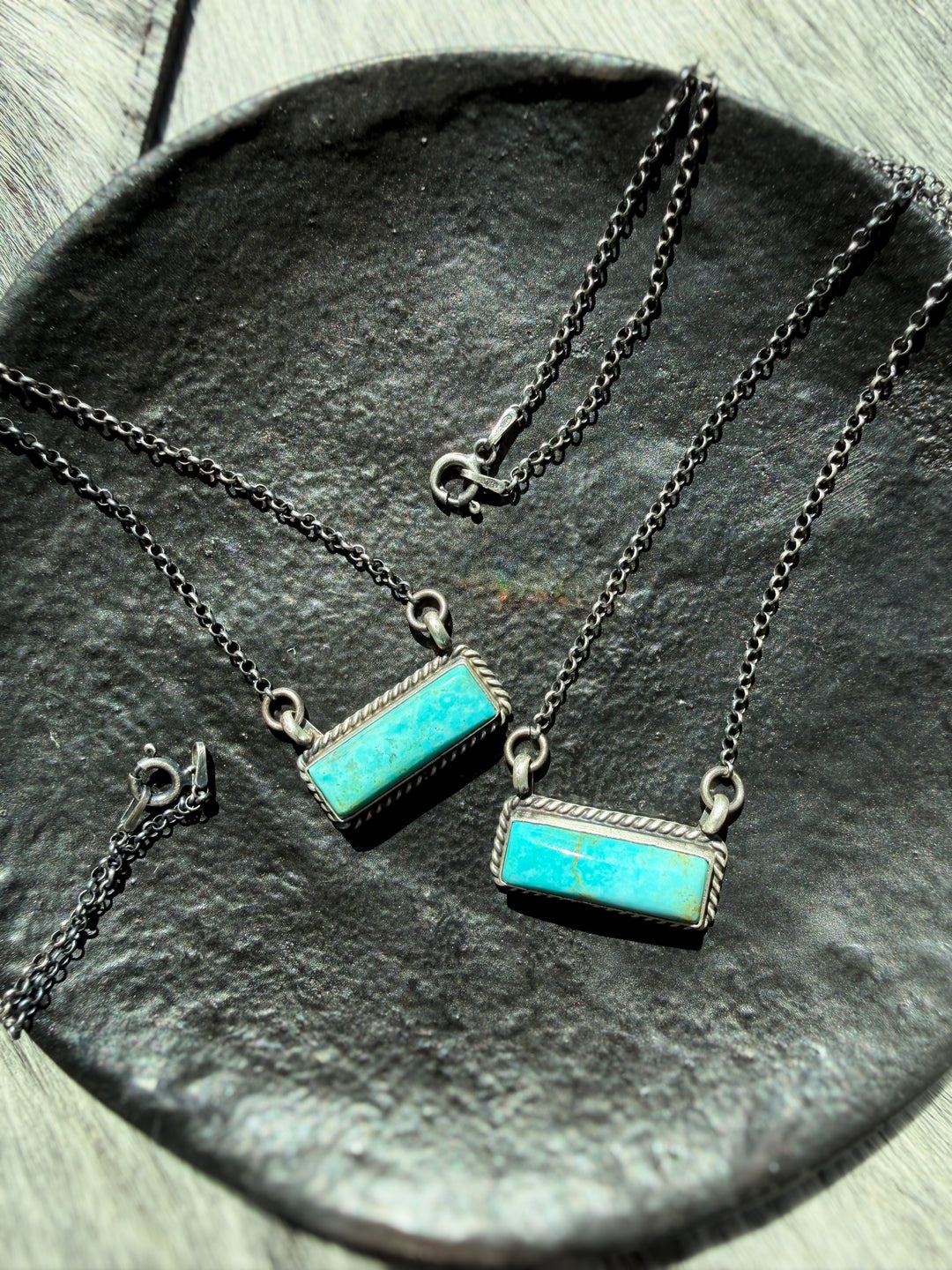 Navajo Handmade Kingman Bar Necklace by Johnny Dixon