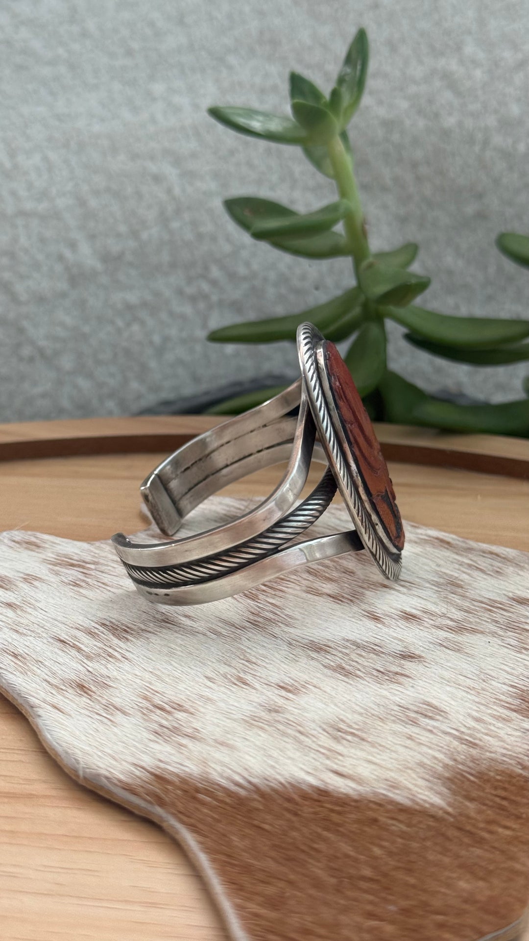Native American Sterling Silver Tooled Leather Rose Cuff Bracelet | Signed LD | Handmade Floral 6” Western Cuff
