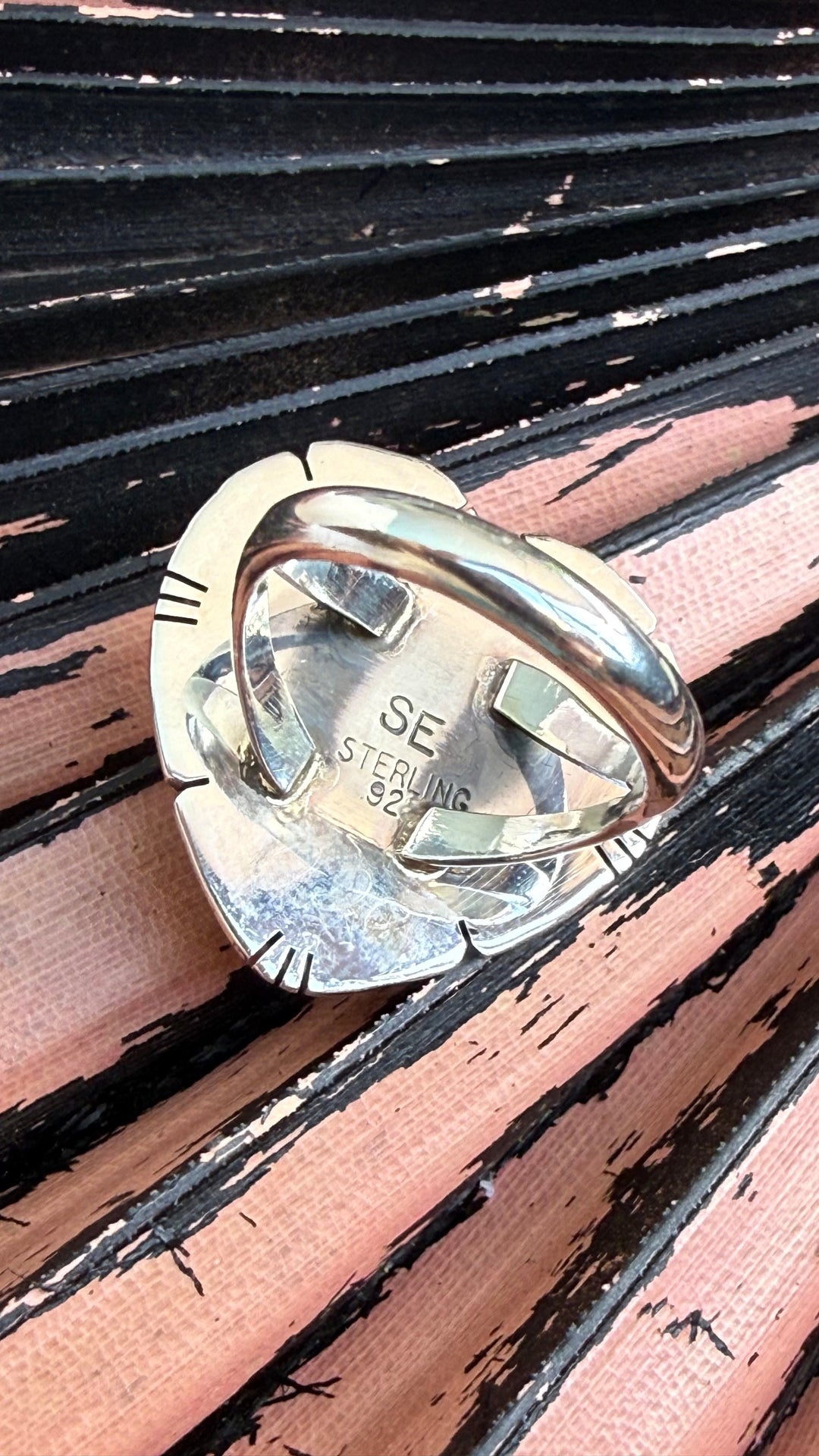 Samson Etsitty Pink Conch Heart Ring | Handmade Navajo Sterling Silver | Size 6.5