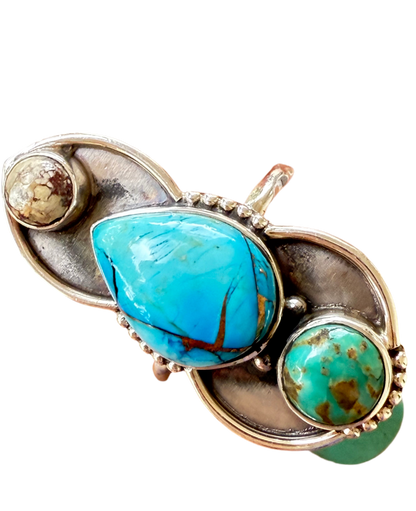Desert Trinity - Sterling Silver Turquoise and Wild Horse Southwestern Ring - Size 7.25