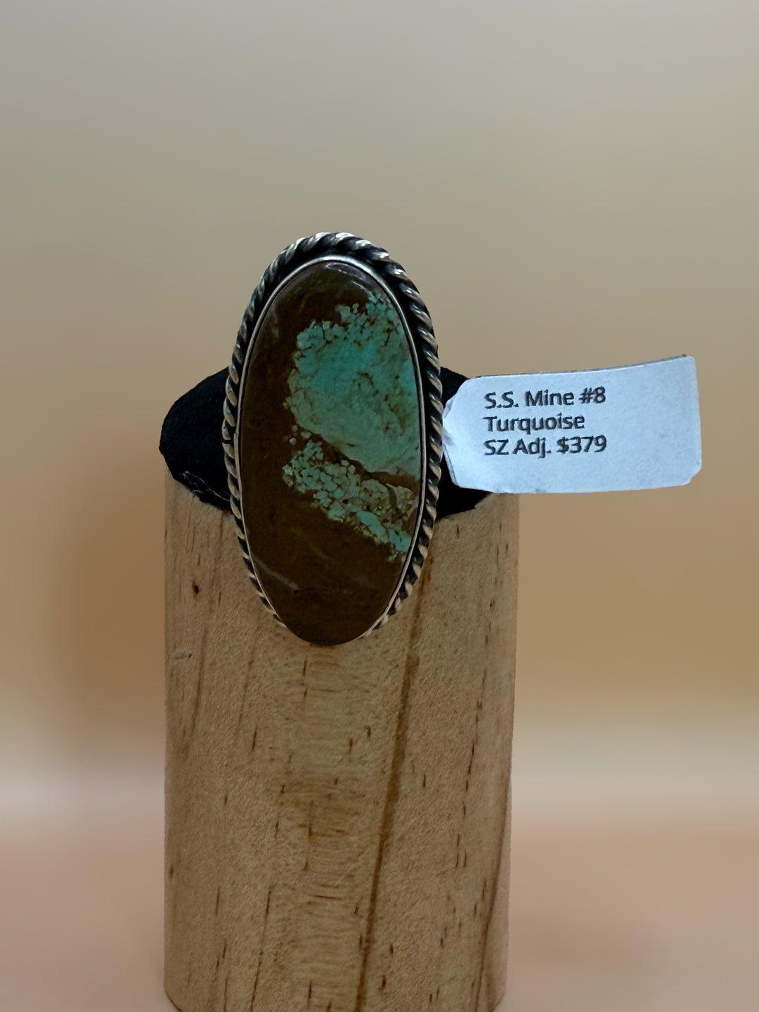 Navajo Handmade Mine #8 Turquoise Ring by Chastity Belone | Sterling Silver Adjustable Statement Ring