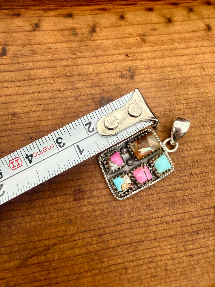 Mine #8 Turquoise & Pink “Cotton Candy” Composite Sterling Silver Pendant