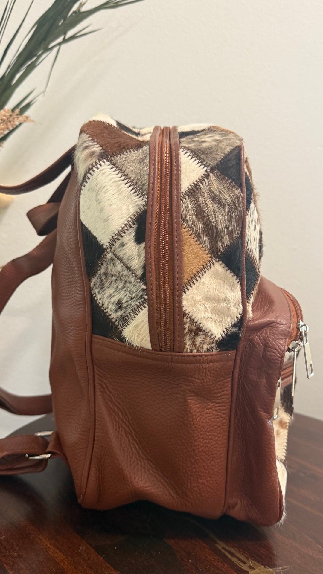 The Check Her Out Mini Backpack | Hair-on-Hide Patchwork Leather Mini Backpack