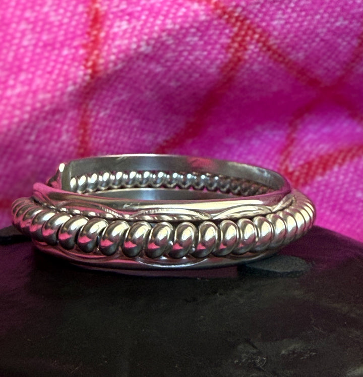 TAHE Navajo Sterling Silver Rope Cuff Bracelet