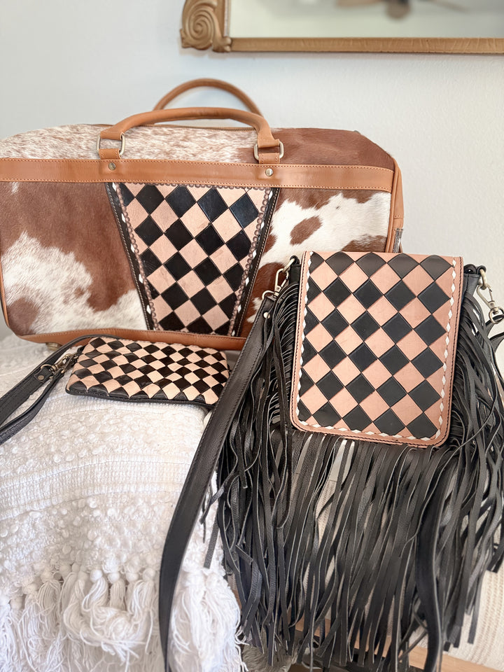 The Checkmate Collection | Cowhide & Leather Travel Set