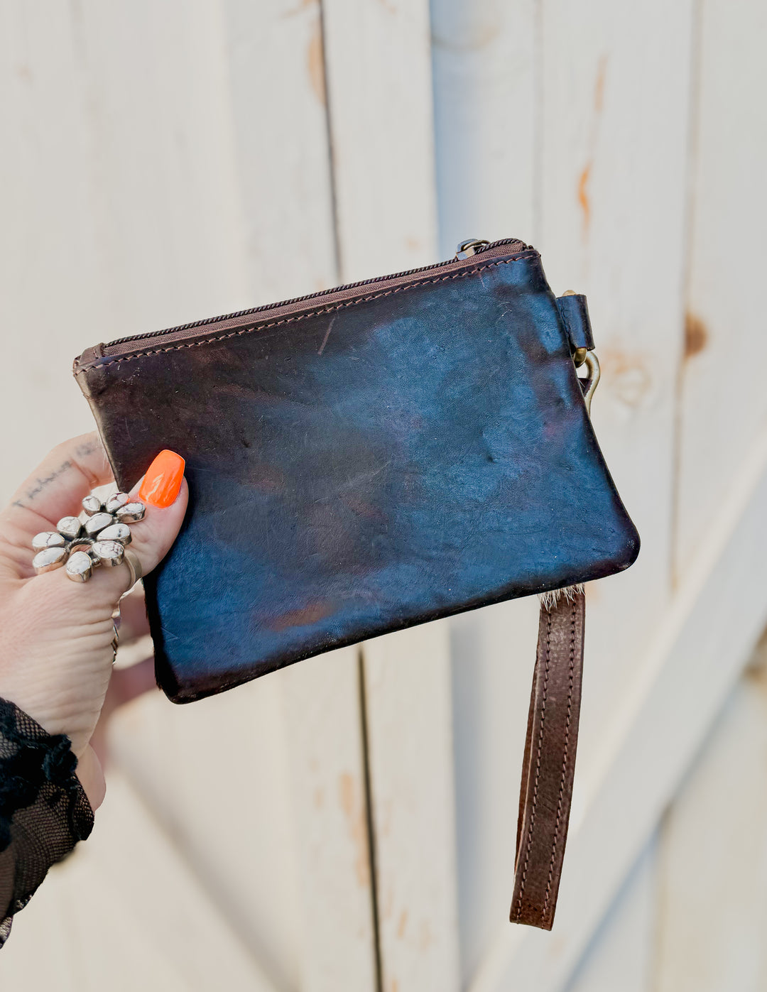 Cowboy Crossed Pistols | Full Grain Leather and Cowhide Zipper Essentials Pouch
