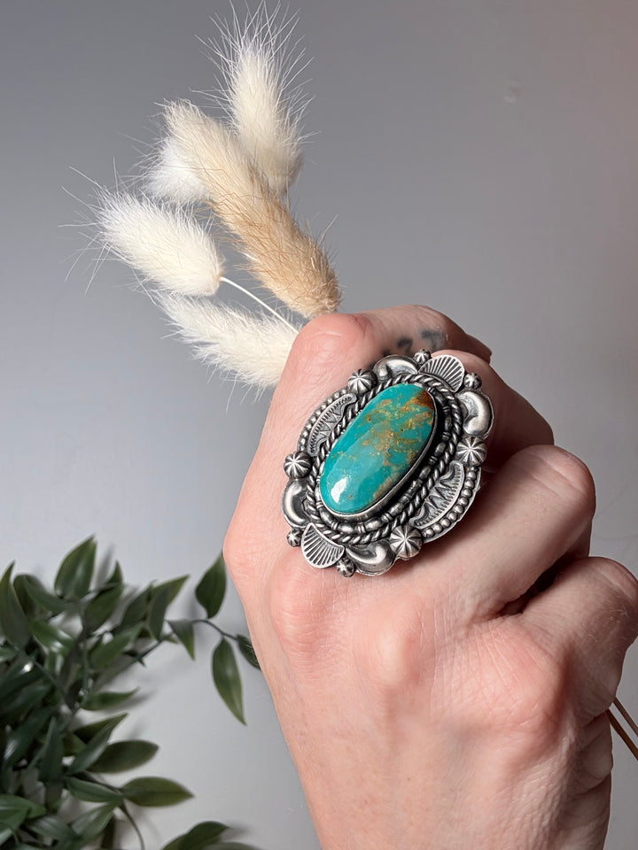 Dustin Francisco Navajo Royston Turquoise Sterling Silver Statement Ring | Adjustable