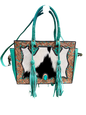 ‘Tiffany’ Concealed Carry Get to Work bag : Mint Green Turquoise Leather with Black and White Hair-on-Cowhide