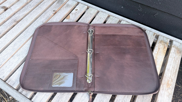 Western Tooled Leather Zipper Padfolio | 1” Ring Binder & Work Organizer