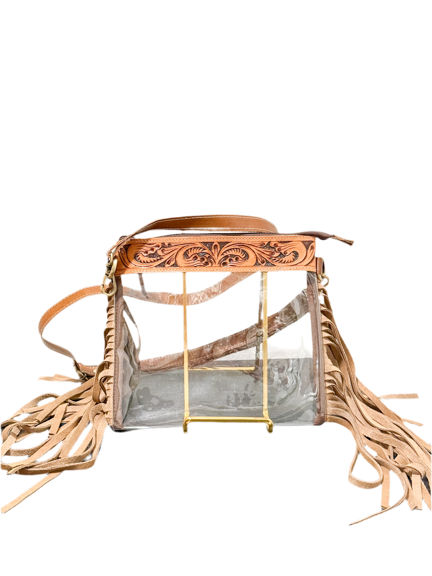 Clear / Tooled Leather Fringe Event Purse