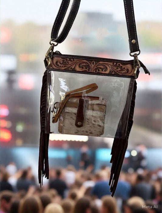 Clear / Tooled Leather Fringe Event Purse