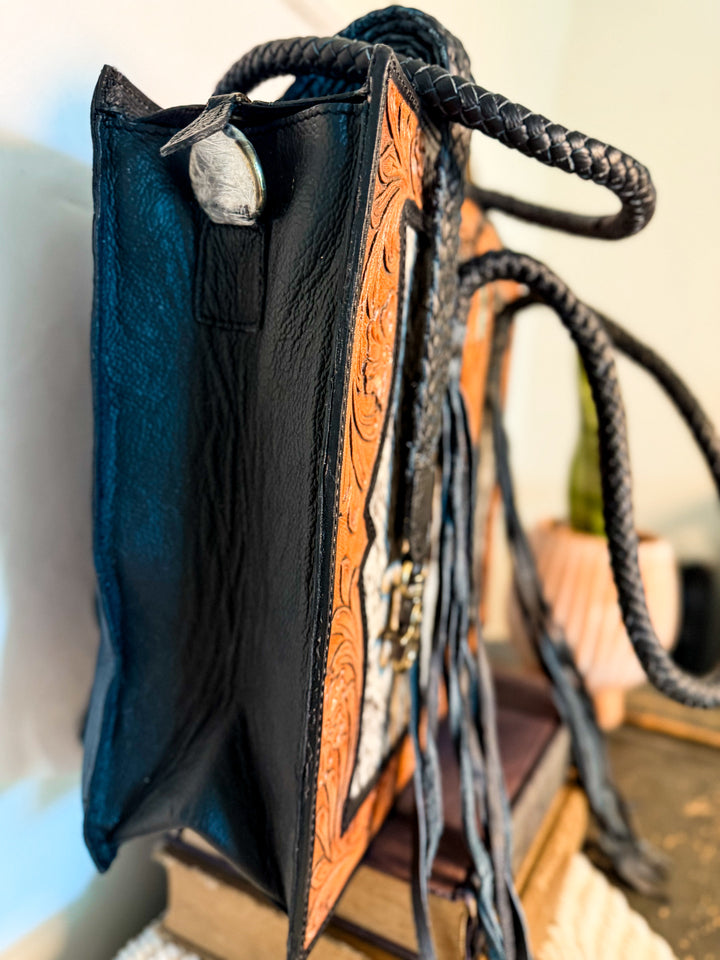 Turquoise Tooled Cowhide Concealed-Carry Tote – Double Zipper Back