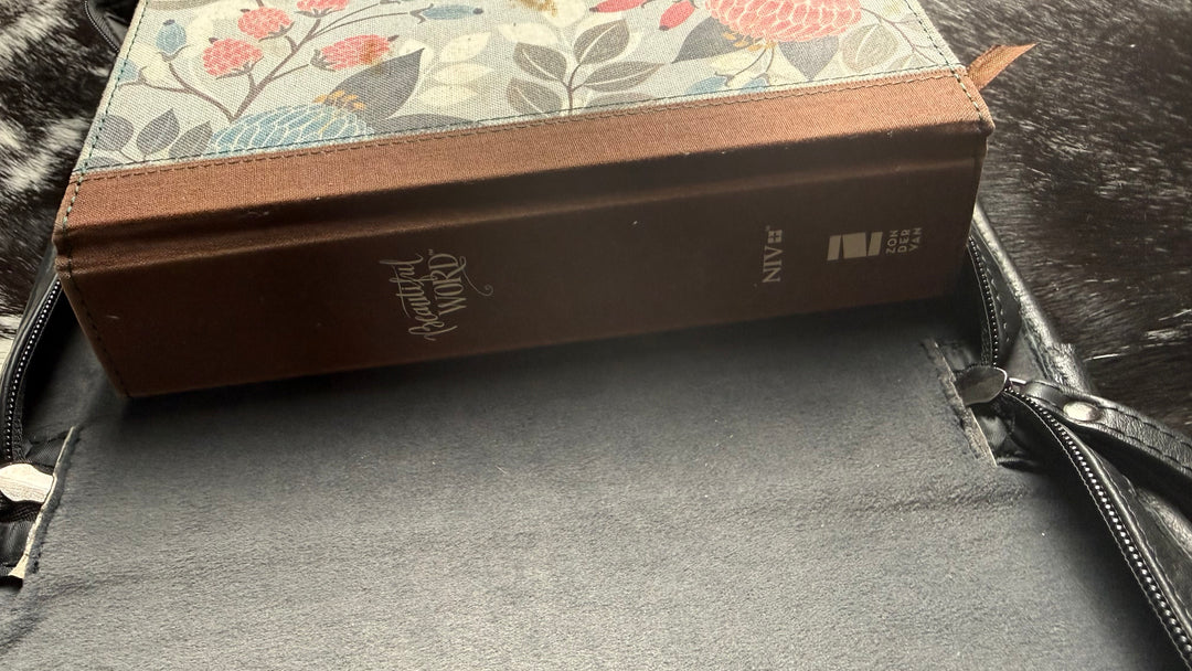 Hand Tooled Leather Bible Cover | Fits Standard, Large Print & Beautiful Word Bibles | Genuine Leather Zip Bible Case