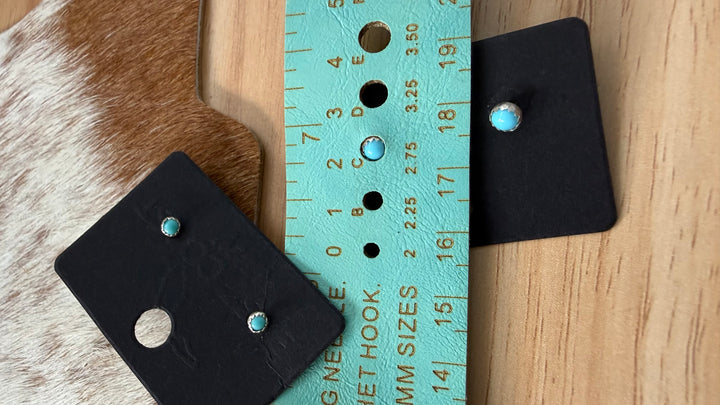 Tiny Kingman Turquoise Stud Earrings | Handmade Navajo Sterling Silver Earrings | Genuine Turquoise | Linda Yazzie