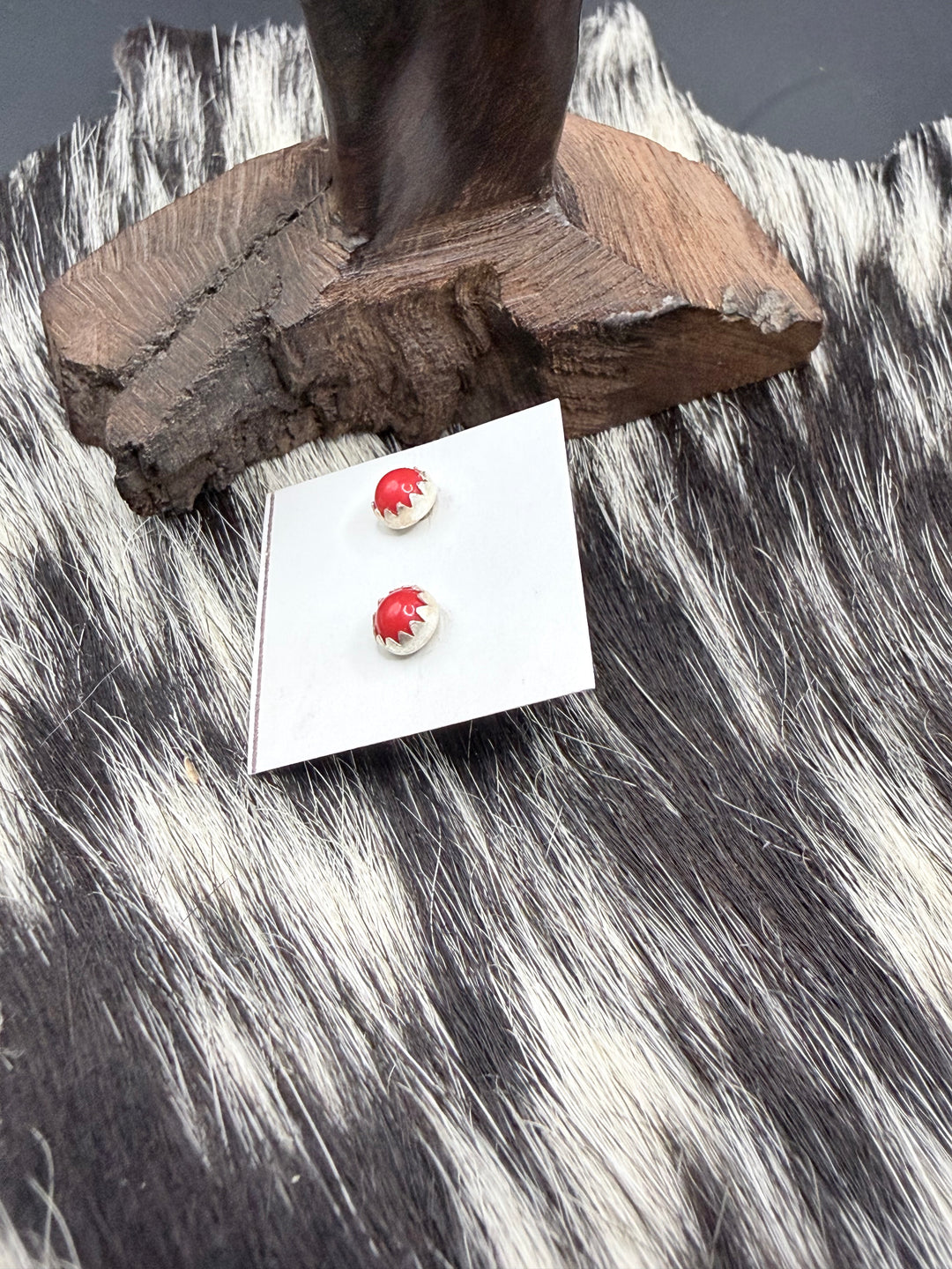 Tiny Coral Stud Earrings | Handmade Navajo Sterling Silver Earrings | Genuine Coral | Linda Yazzie