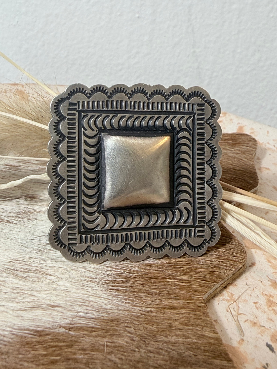 Leander Tahe Navajo Handmade Sterling Silver Diamond Statement Ring