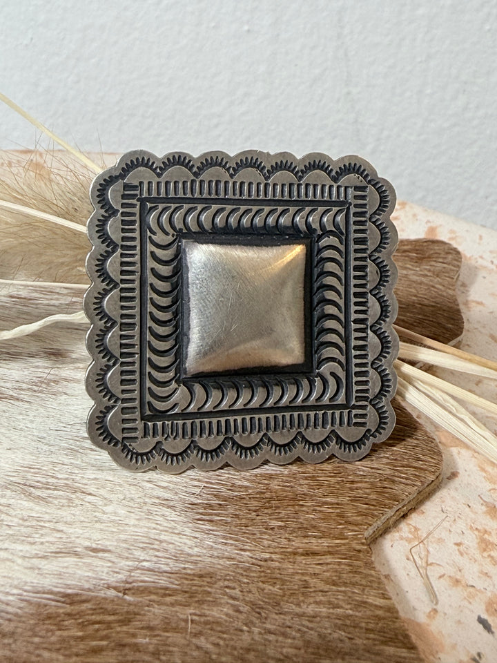 Leander Tahe Navajo Handmade Sterling Silver Diamond Statement Ring