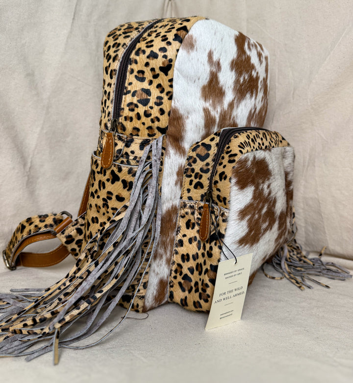 The Wild Hair Backpack | Genuine Hair-on Cowhide Leather Backpack with Leopard Print Fringe