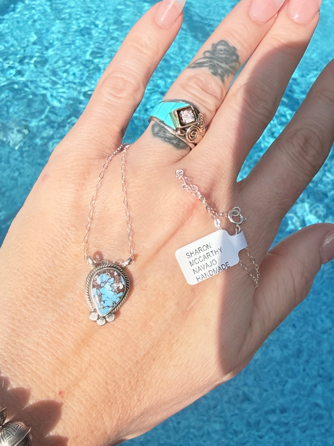Sharon McCarthy Golden Hills Turquoise Petite Necklace | Navajo Handmade Sterling Silver