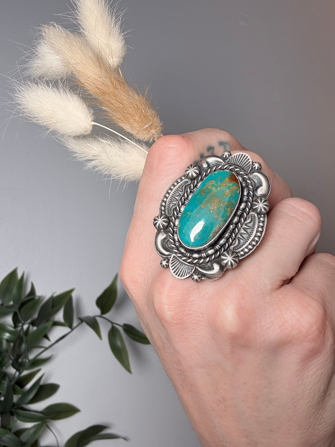 Dustin Francisco Navajo Royston Turquoise Sterling Silver Statement Ring | Adjustable