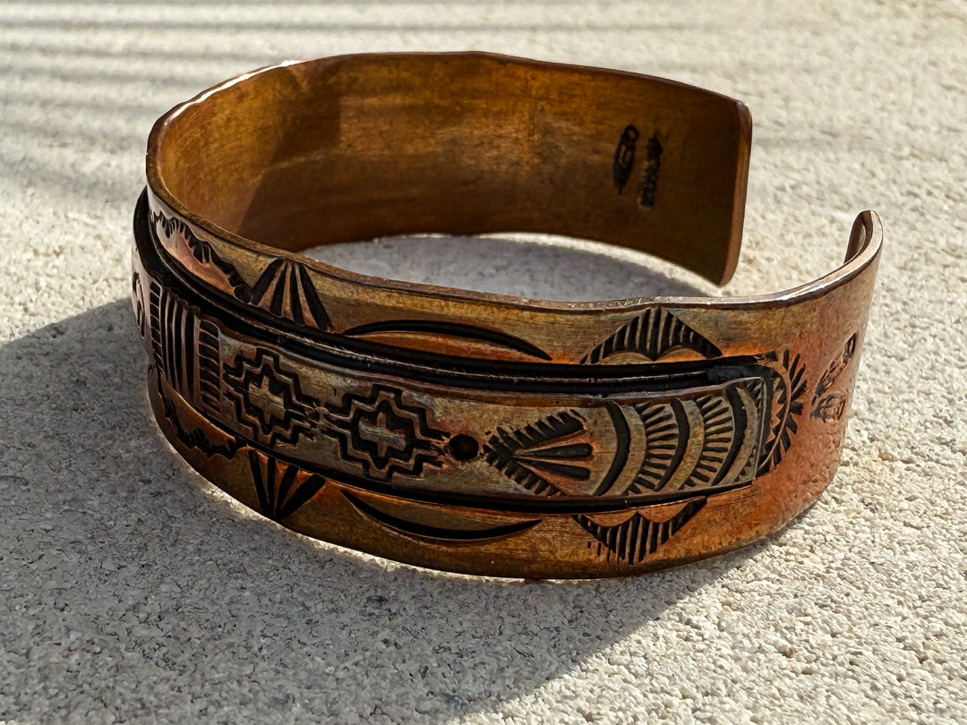 Vintage Navajo Hand-Stamped Copper Cuff Bracelet | Bear & Southwestern Motif