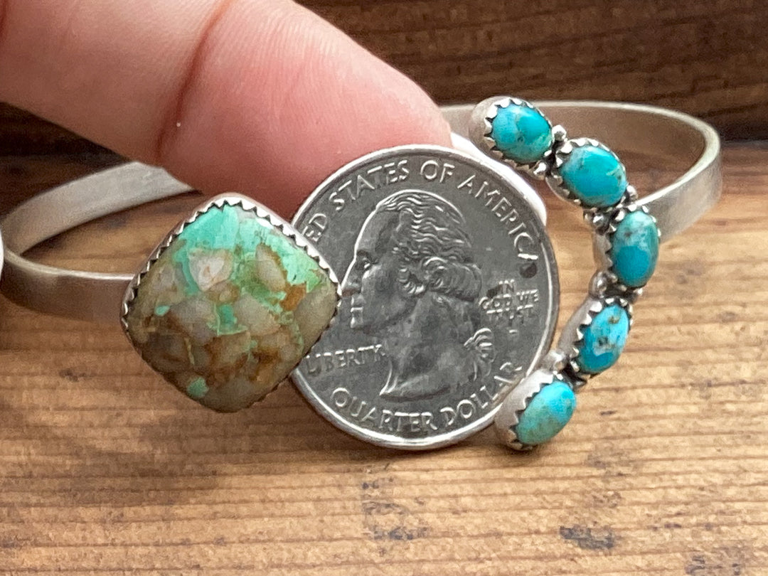 sterling silver cuff bracelet with royston kingman composite turquoise adjustable western bracelet
