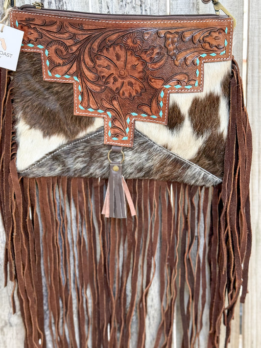 Southwestern Chic - Cowhide, Tooled Leather & Fringe Crossbody