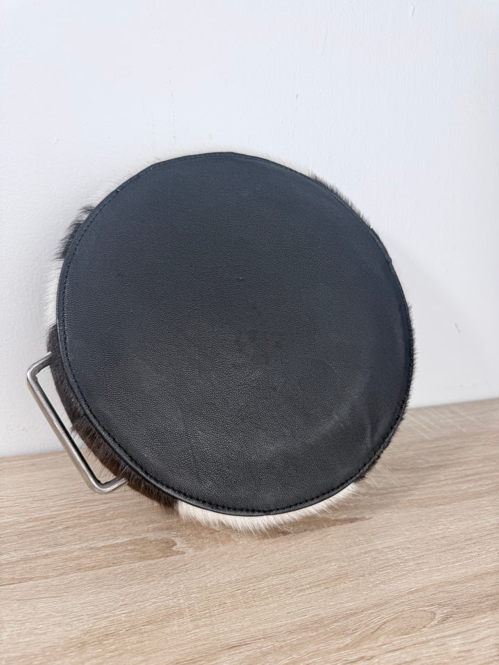 Cowhide & Tooled Leather Round Display Tray