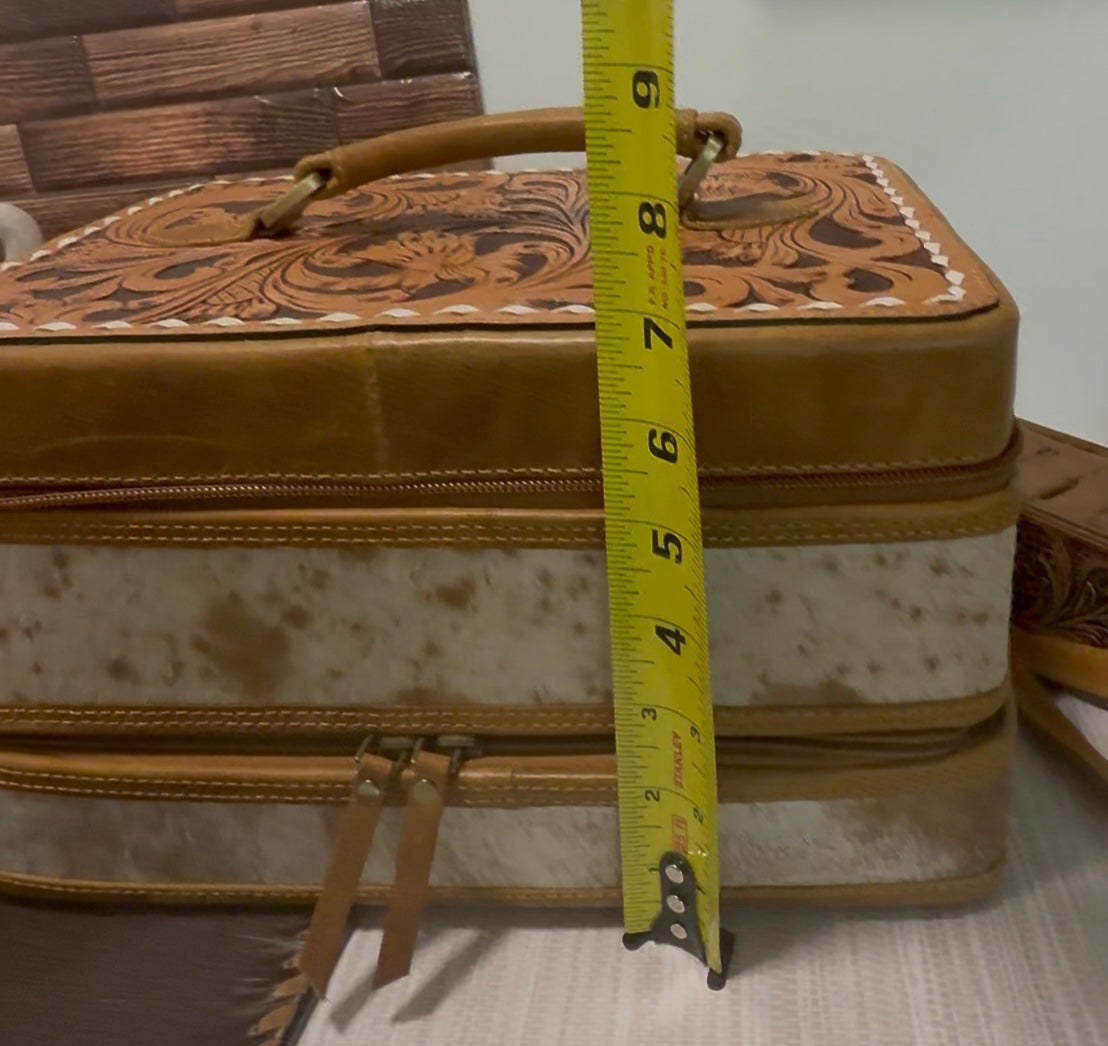 The Double Decker: Large Cowhide and Tooled Leather Jewelry Case